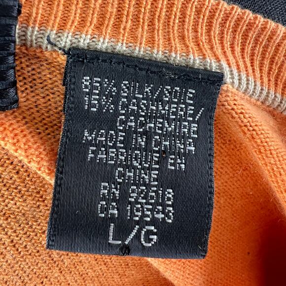 Jhane Barnes Orange Sweater Silk Cashmere Knit Crew Neck Pullover Sz Large L - Picture 7 of 8